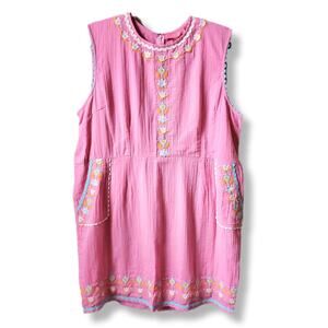 Simply Southern Pink Embroidered Folkloric Dress M Cottagecore Boho Preppy NEW
